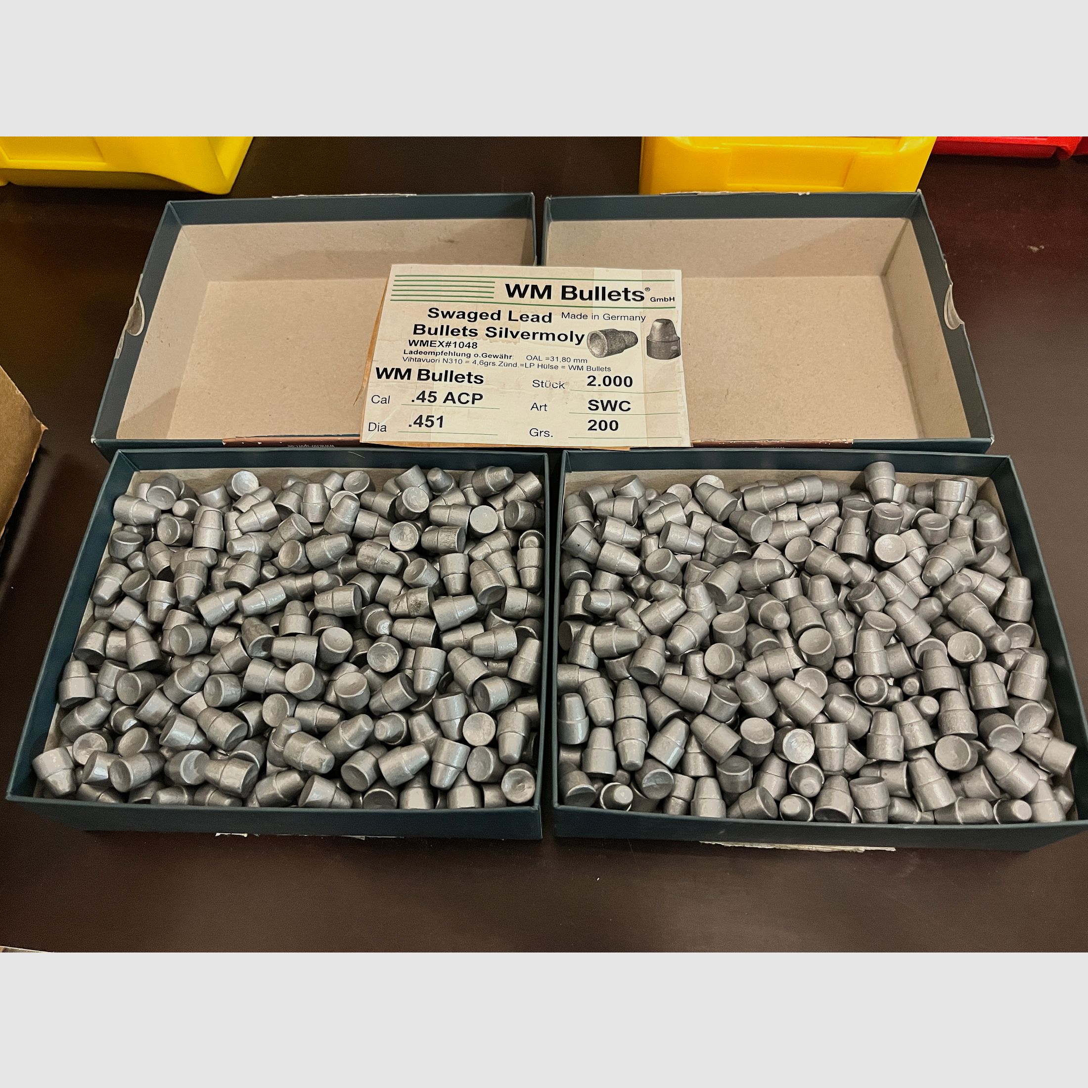 1000 Stück Geschosse 45 ACP WM Bullet SWC mit Silvermoly-Beschichtung