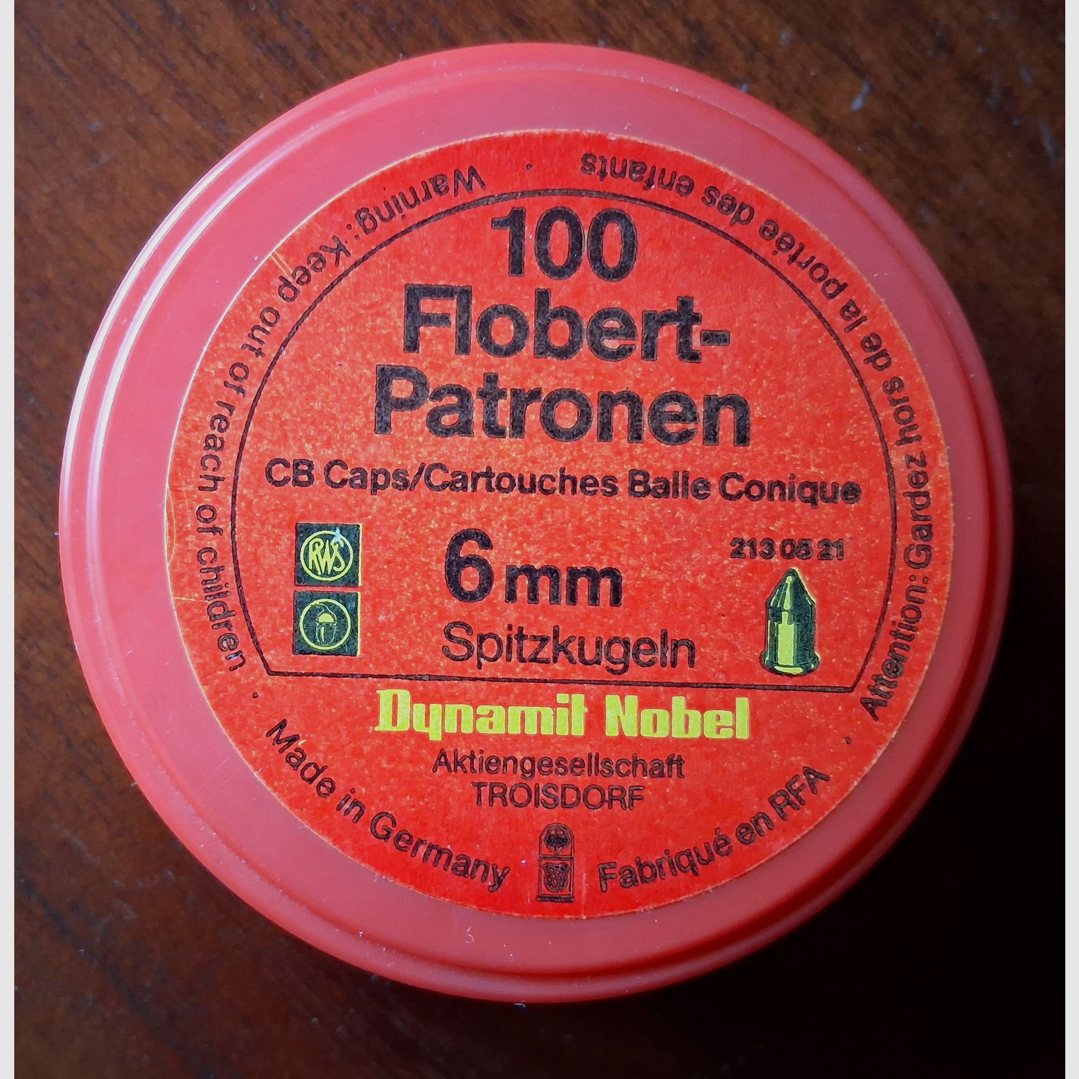 100 cartuchos Flobert 6mm balas puntiagudas .22 RWS Dynamit Nobel