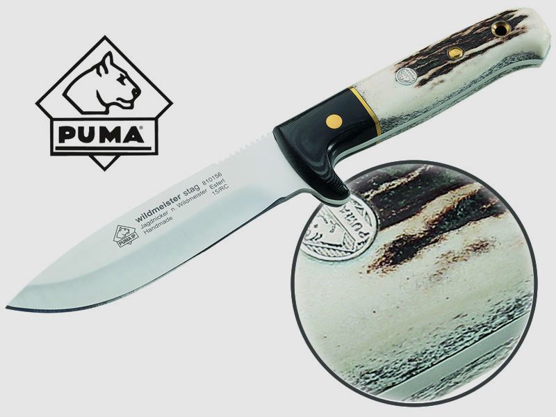 PUMA IP Jagdmesser WILDMEISTER STAG, Klinge 117 mm, Stahl 440C, Hirschhorn-Griff, inkl. Scheide