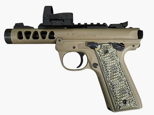 PISTOLET RUGER MARK IV 22/45 LITE .22 LR 4,4"/11,18CM FDE CERAKOTE 1/2"-28 w tym Meopta Meosight IV Red Dot DOSTĘPNY OD RĘKI