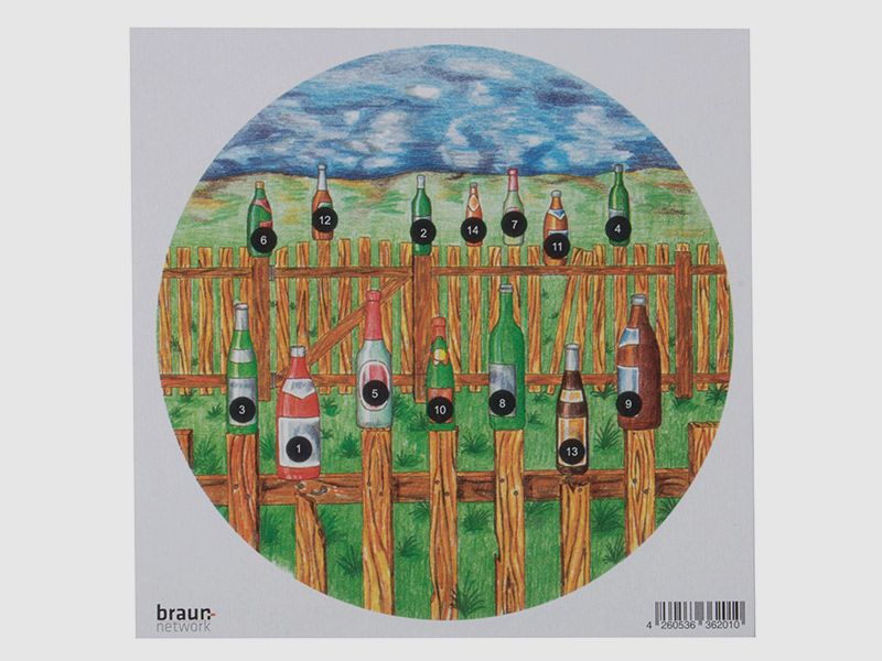 Zielscheiben Flaschen 14 x 14 cm farbig 10 StĂĽck