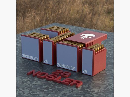 Filamelt scatola di munizioni / Ammo .28 Nosler - scatola di cartucce per 50 colpi, Made in Germany