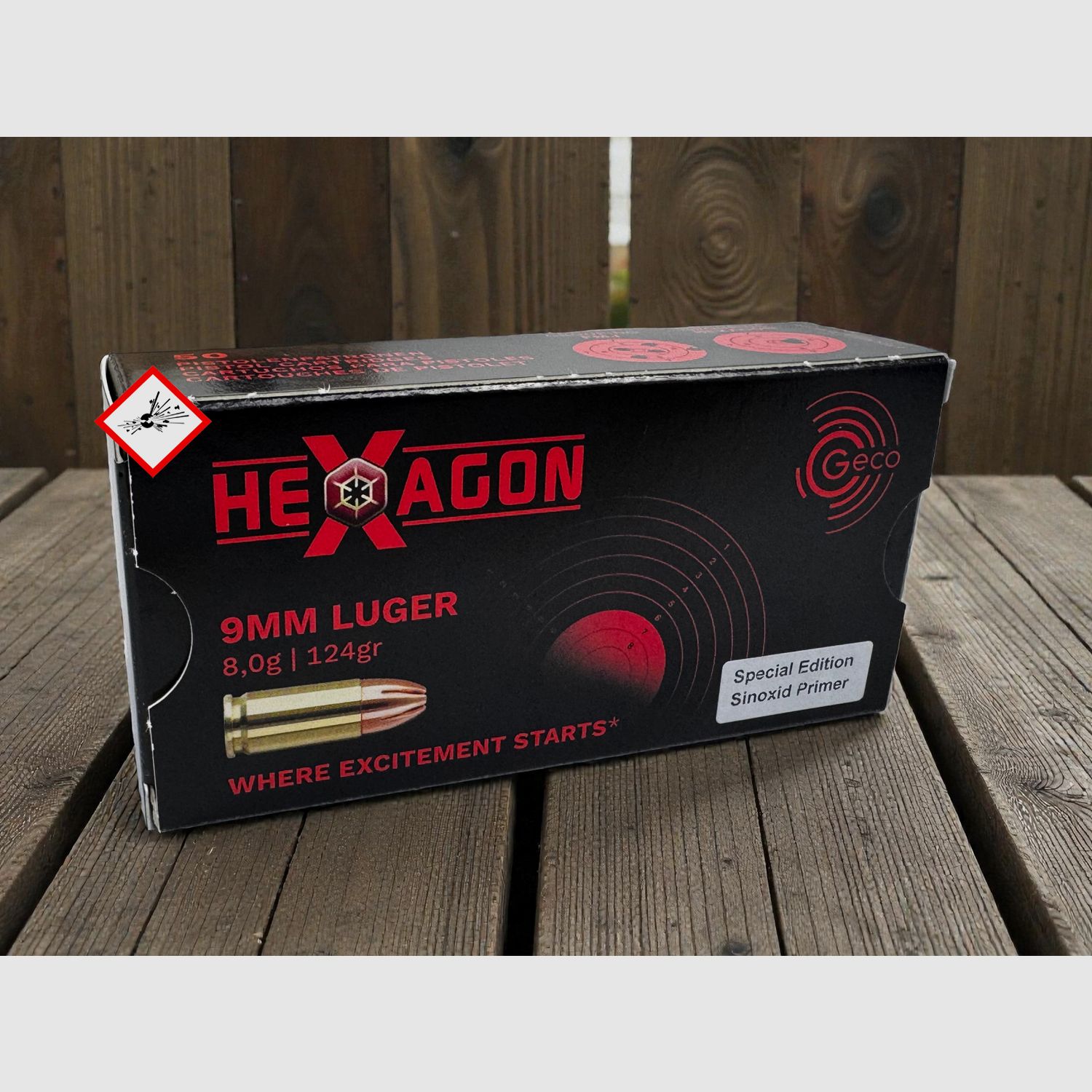 Geco Hexagon Cartucho de pistola 9mm 124grs
