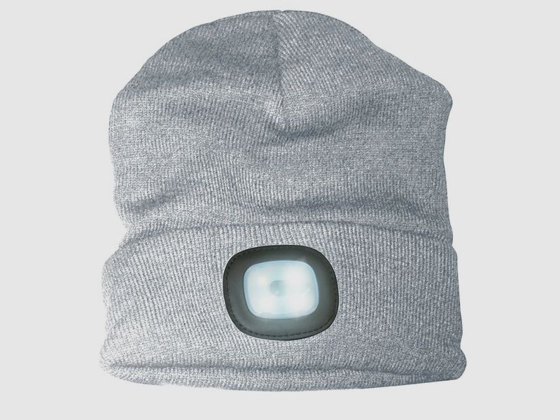 Wintermütze / Strickmütze (Grau) mit 4 LED´s / 3 Leuchtstufen - mit USB ladbar