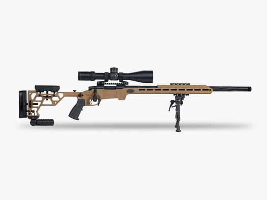 Huglu Ovis G2 Long Range Repetierer Desert, Kal. .308 Win, 66cm Lauf, Alu-Chassis, Kompensator, Zweibein