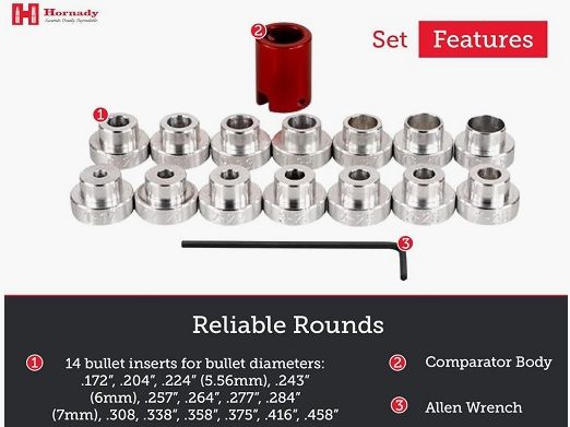 Hornady Lock-N-Load® Bullet Comparator Set mit 14 Einsätzen #B14