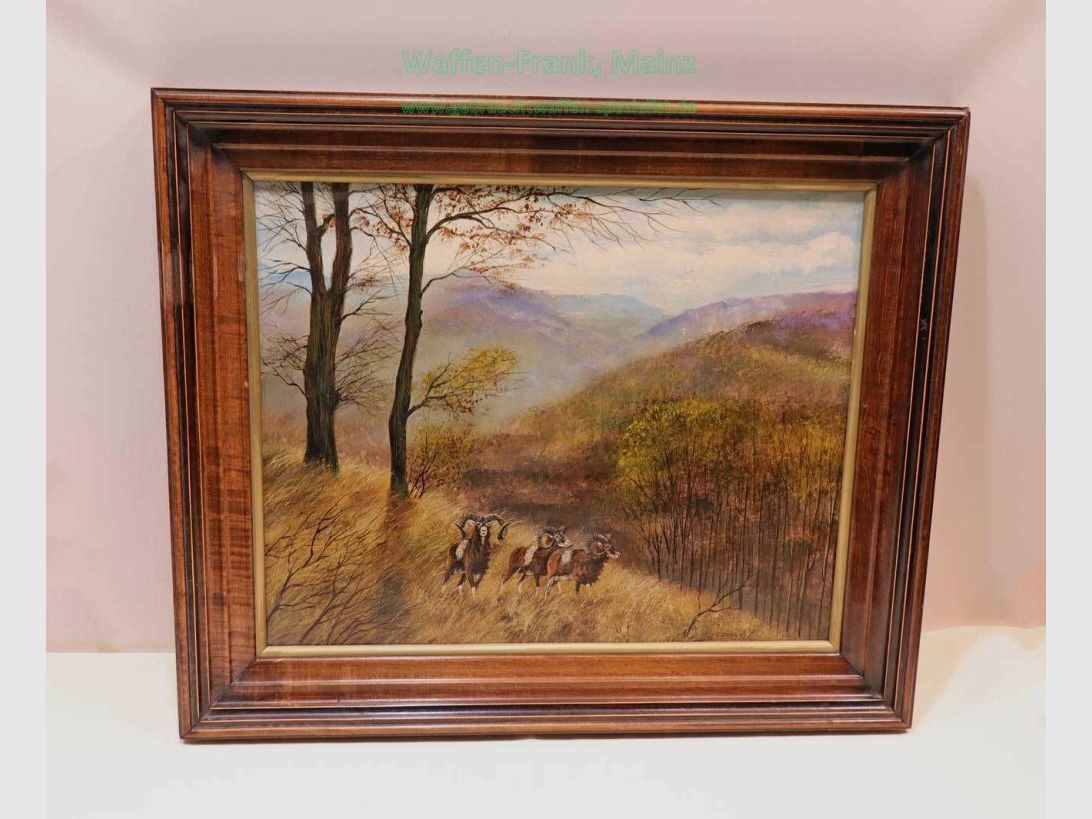 Peter Udvarnoki, Ungarn Bild/Gemälde/Ölgemälde Muffel in Wald/Hügellandschaft