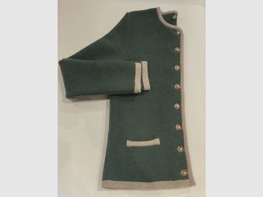 Cardigan classique pour femme en laine mérinos vert loden/beige