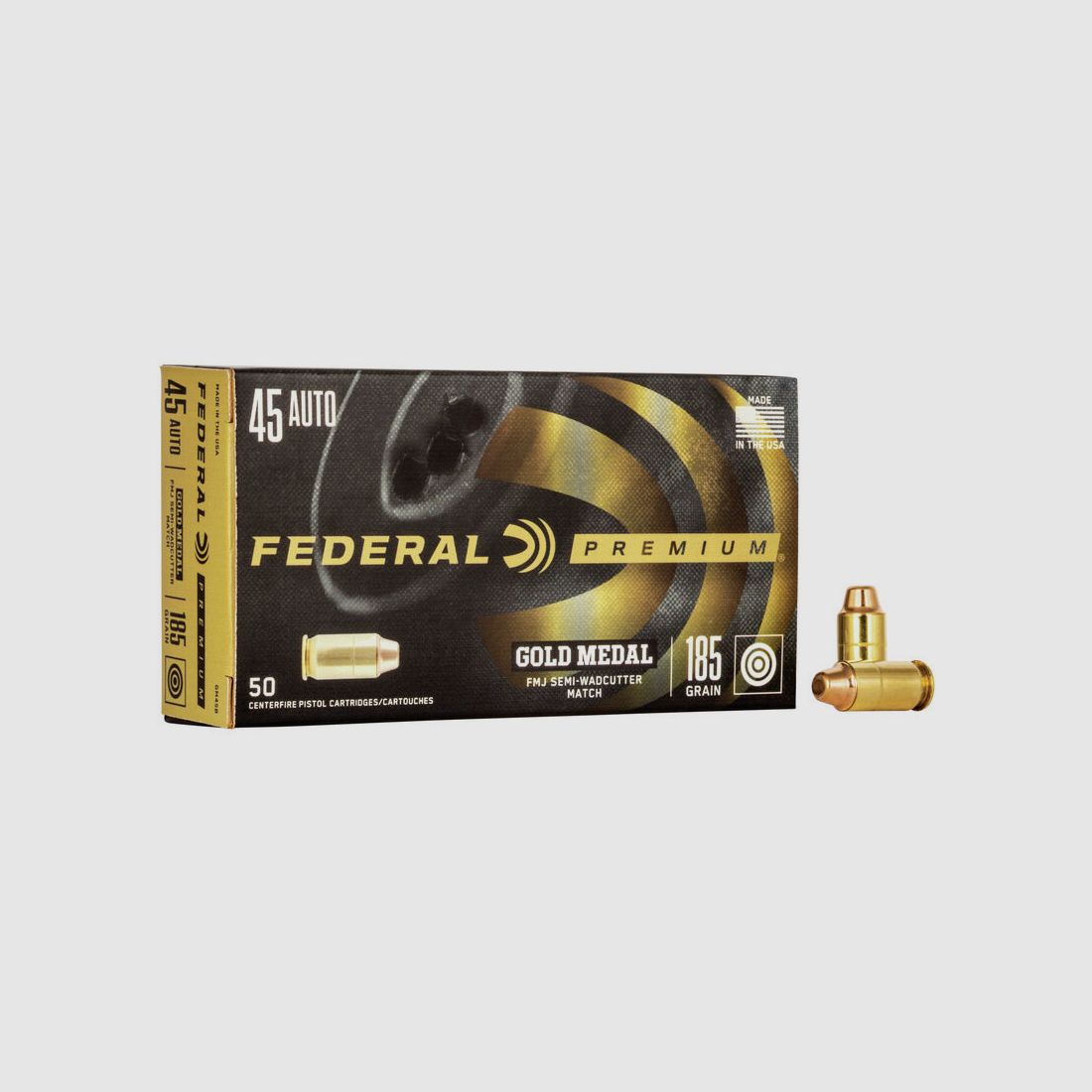 Federal Premium Gold Medal .45 ACP 185GR FMJ SWC 50 cartridges