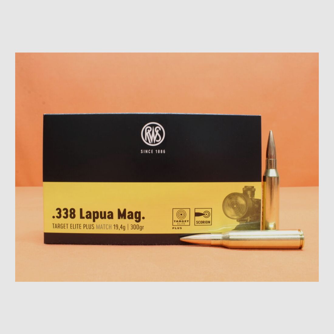 RWS Cartouche .338LapuaMag RWS 300grs HPBT (2405120) VE 20 cartouches (Target Elite Plus)/ 19,4g pointe creuse Match, image 1 sur 2