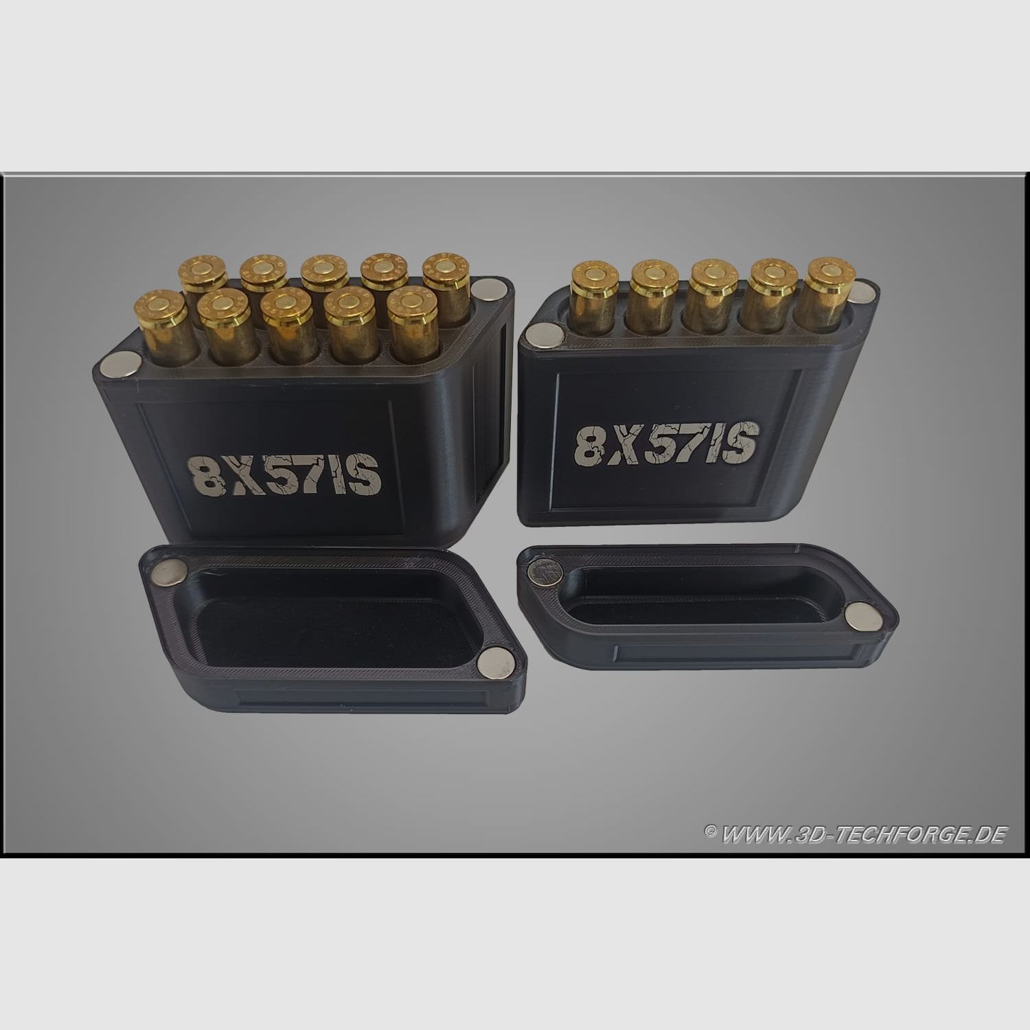 Estuche para cartuchos 8x57 IS magnético (5 / 10 disparos) – Silencioso y sin ruido con inserto de fieltro, muchos otros calibres bajo pedido