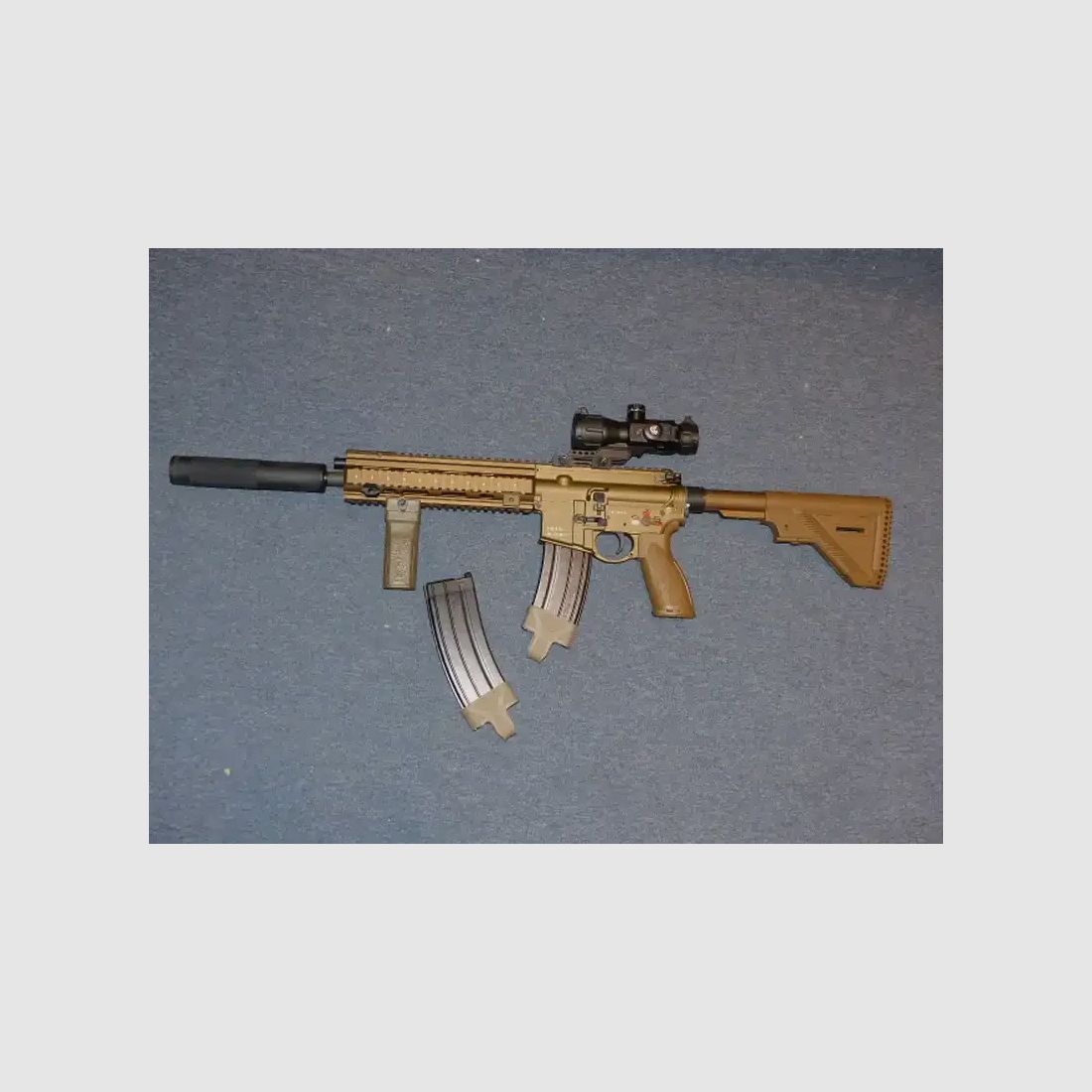 Heckler & Koch HK416 A5 Gen. 3 GBB, kal. 6mm RAL8000 met accessoires