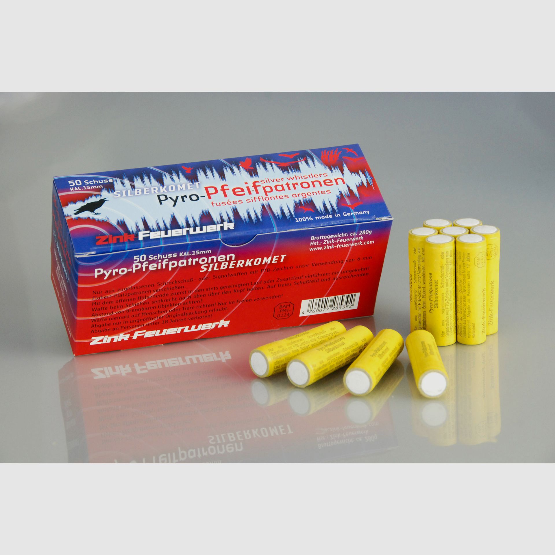 Zinc signal fireworks pyro whistle cartridges, 50 shots