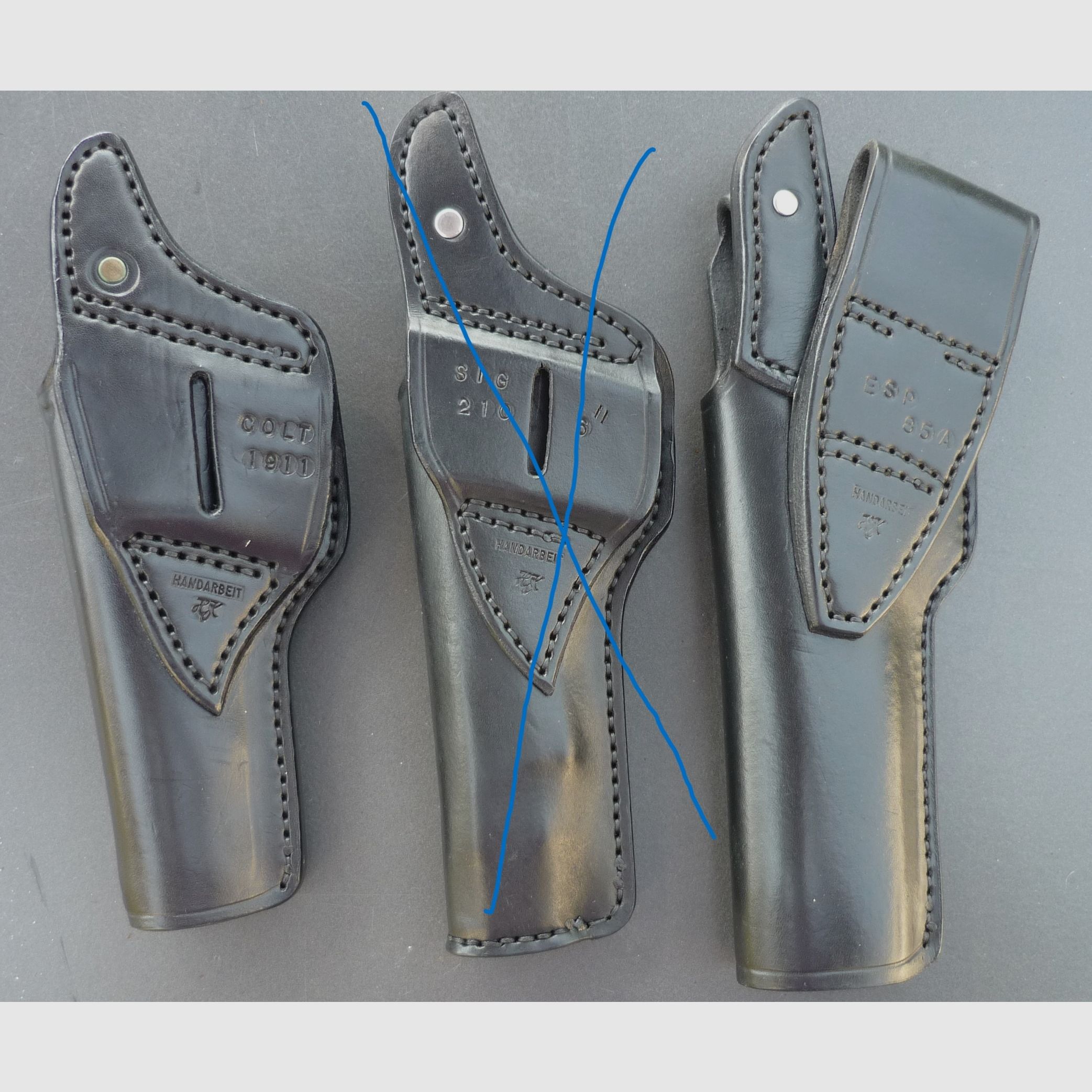 HKDesign Holster  Art. Nr.  002 : Einfachholster mit Snapverschluß  -  für: Colt 1911,  ESP 85 A  -  für Rechtshänder