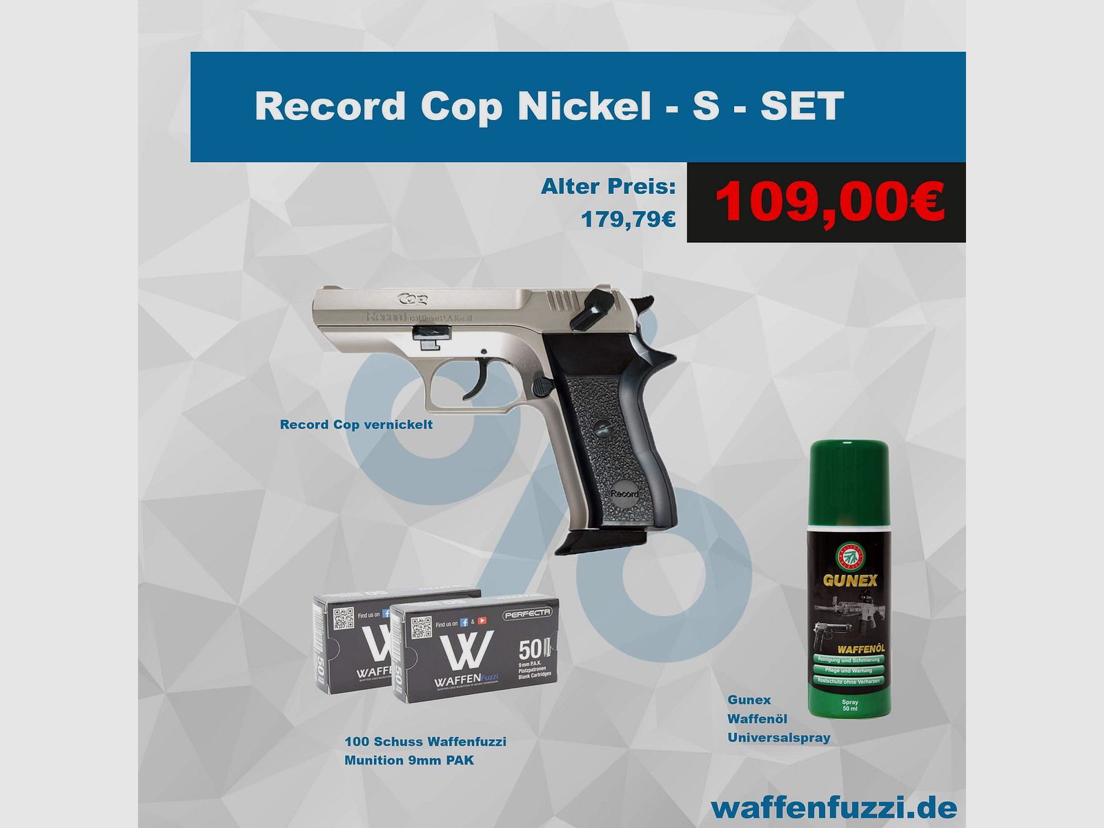 Record Cop NICKEL Schreckschusspistolen Set "S" Kaliber 9mm PAK