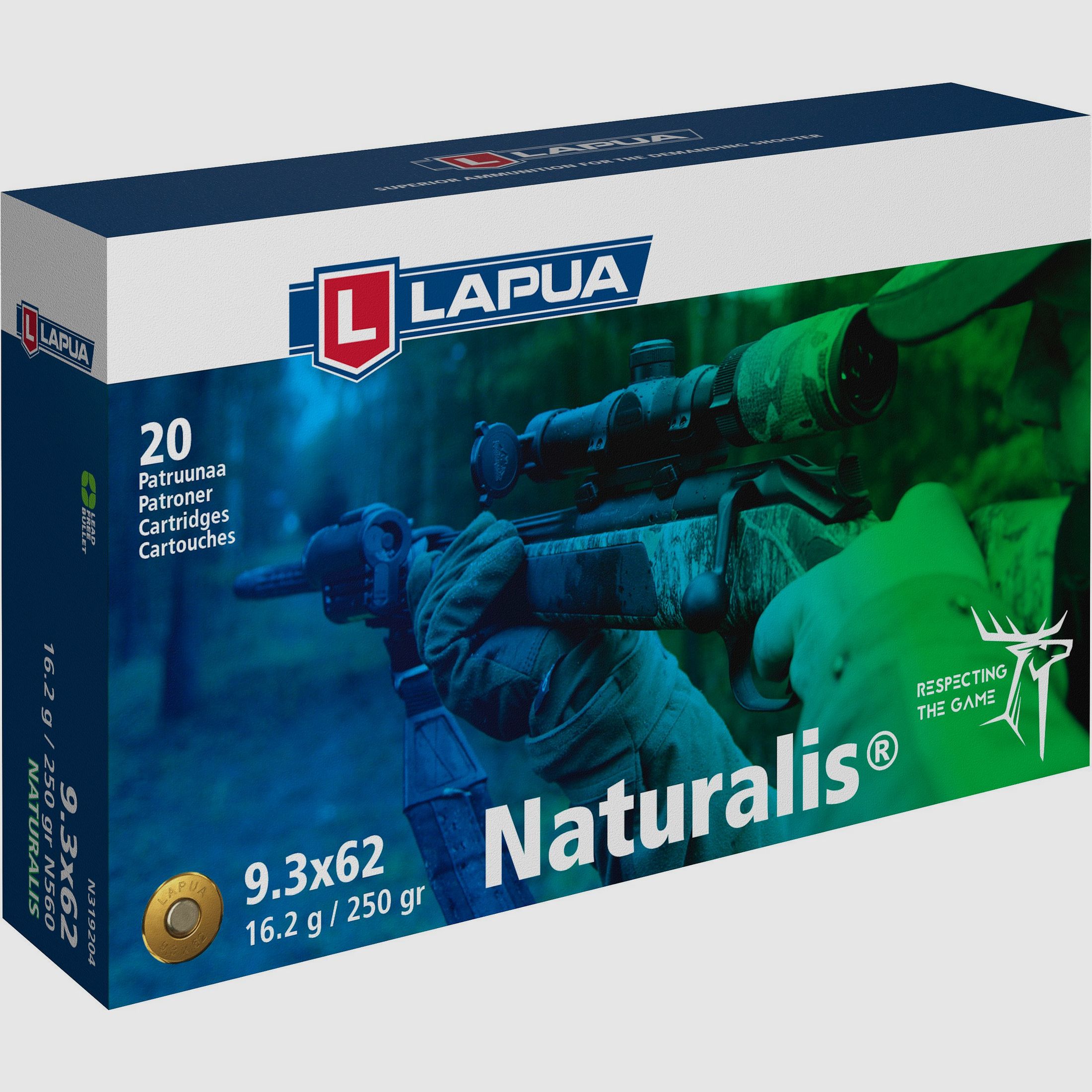 Lapua Büchsenpatronen Naturalis 9,3x62. 250 grains