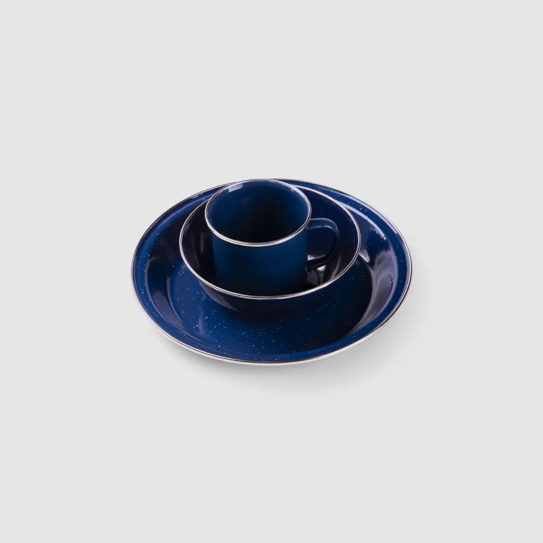 Small enamel camping dish set 3-piece in blue