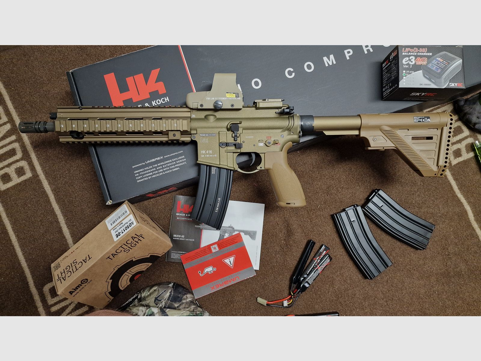 VFC H&K HK416A5 Vollmetall S-AEG Airsoft/Softair RAL8000 mit Zubehör (UNBENUTZT, quasi neuwertig)