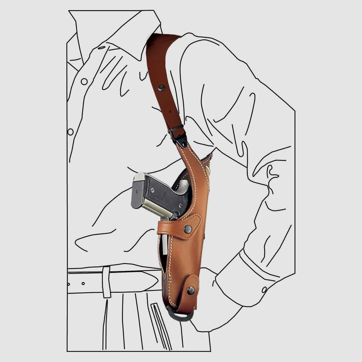 VEGA HOLSTER – FONDINA IN CUOIO FODERATO ASCELLARE VERTICALE | PER M/Auto 3 1/2″ – BERETTA 82/84 – NANO – CZ 83, immagine 2 di 2