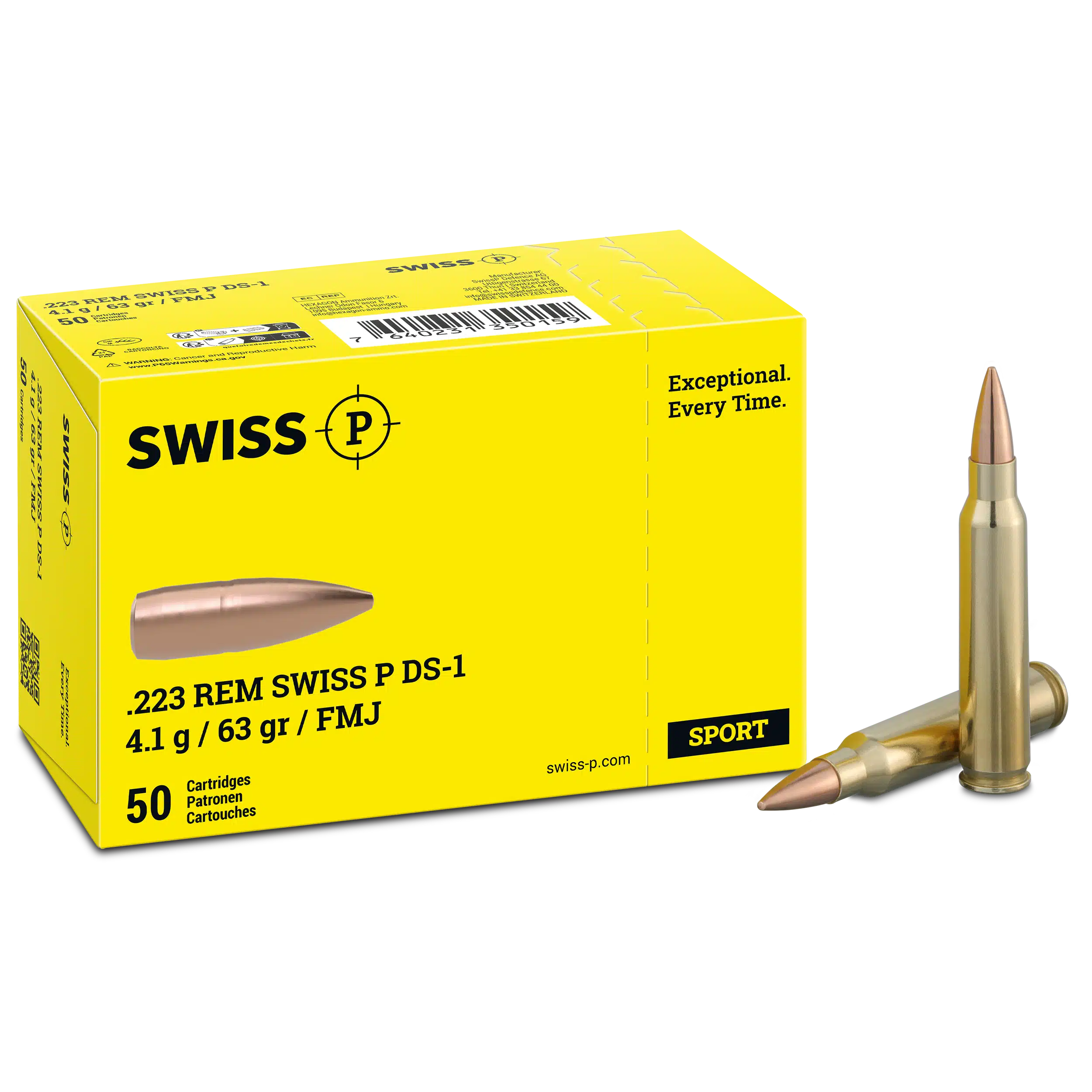 .223 Rem. Swiss P DS-1 FMJ 4.1g / 63grs. – 50 Stk.