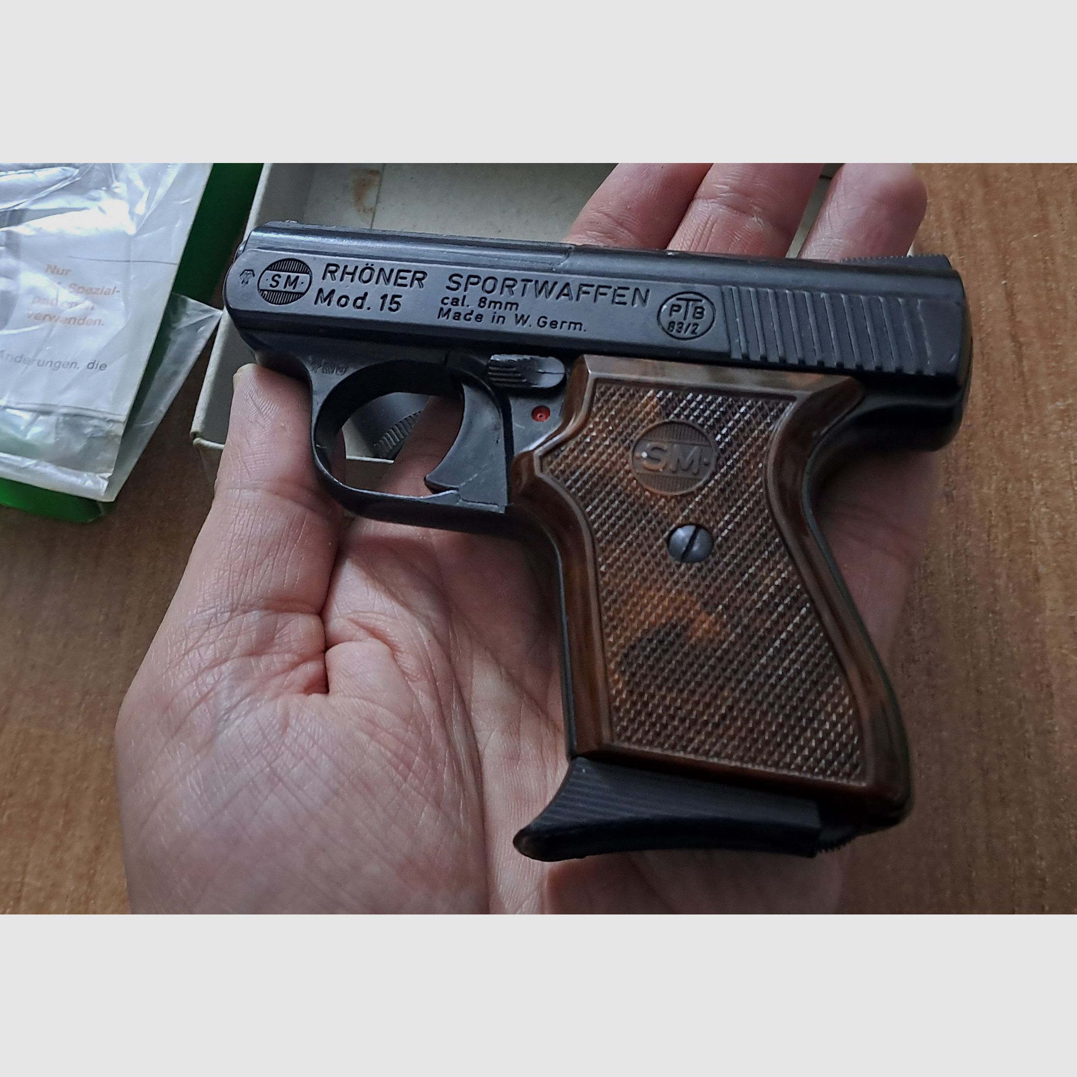 Old Rhöner SM 15 caliber 8 mm blank in PTB 83/2 with packaging!