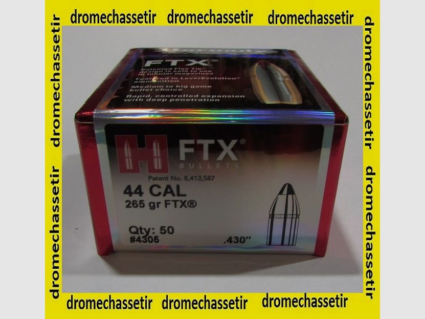 Box mit 50 Geschossen Hornady FTX, Kal. 44, Gewicht 265 grs Ref 4305