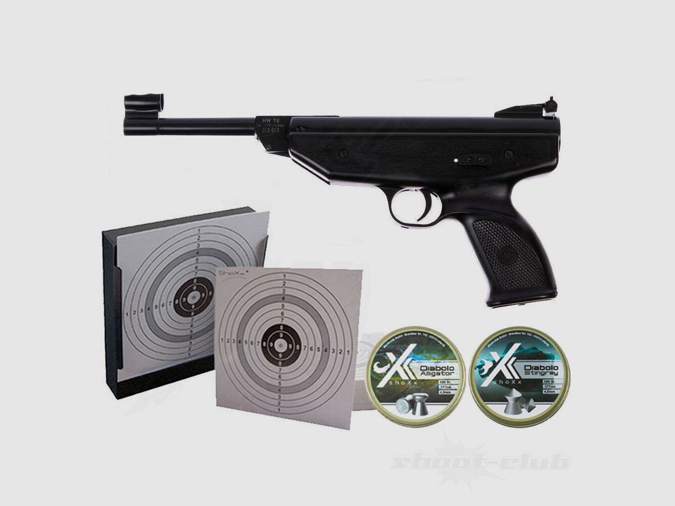 Weihrauch HW 70 air pistol 4.5mm pellet trap set