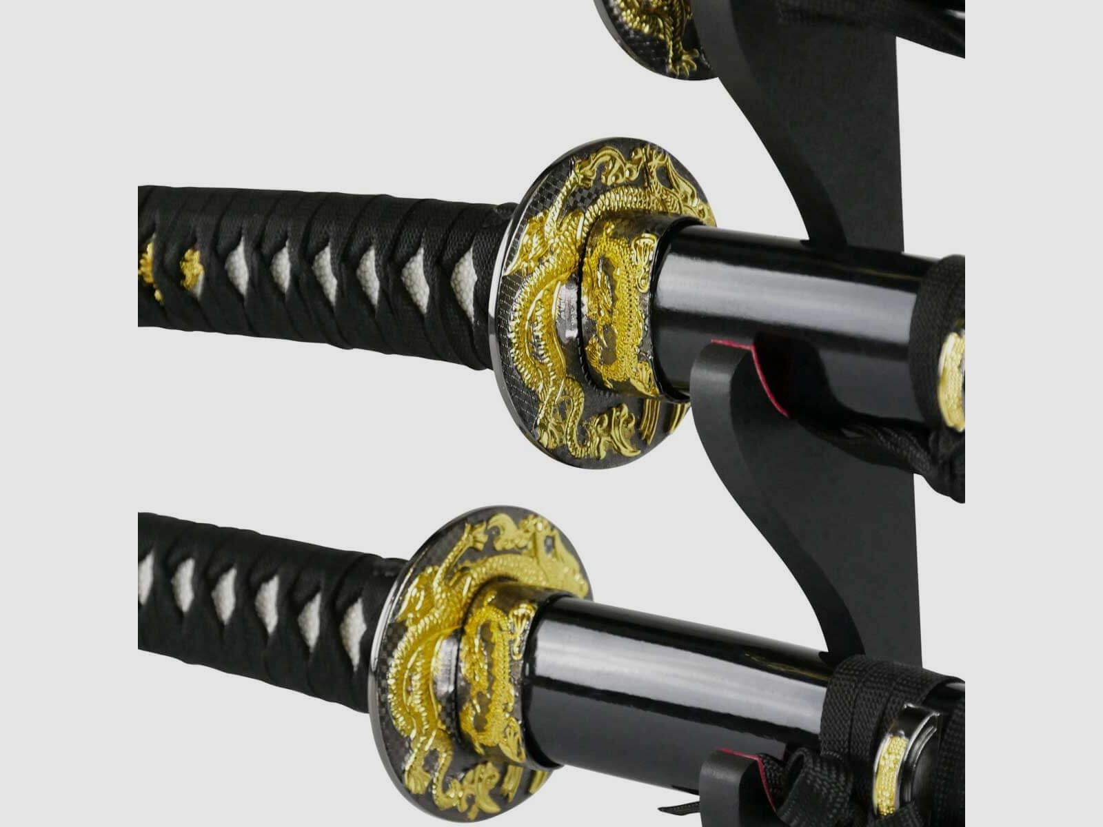 Epic Swords Katana Wakizashi Tanto Black Dragon Sword Set with Blunt Blades including Sword Stand and Accessories