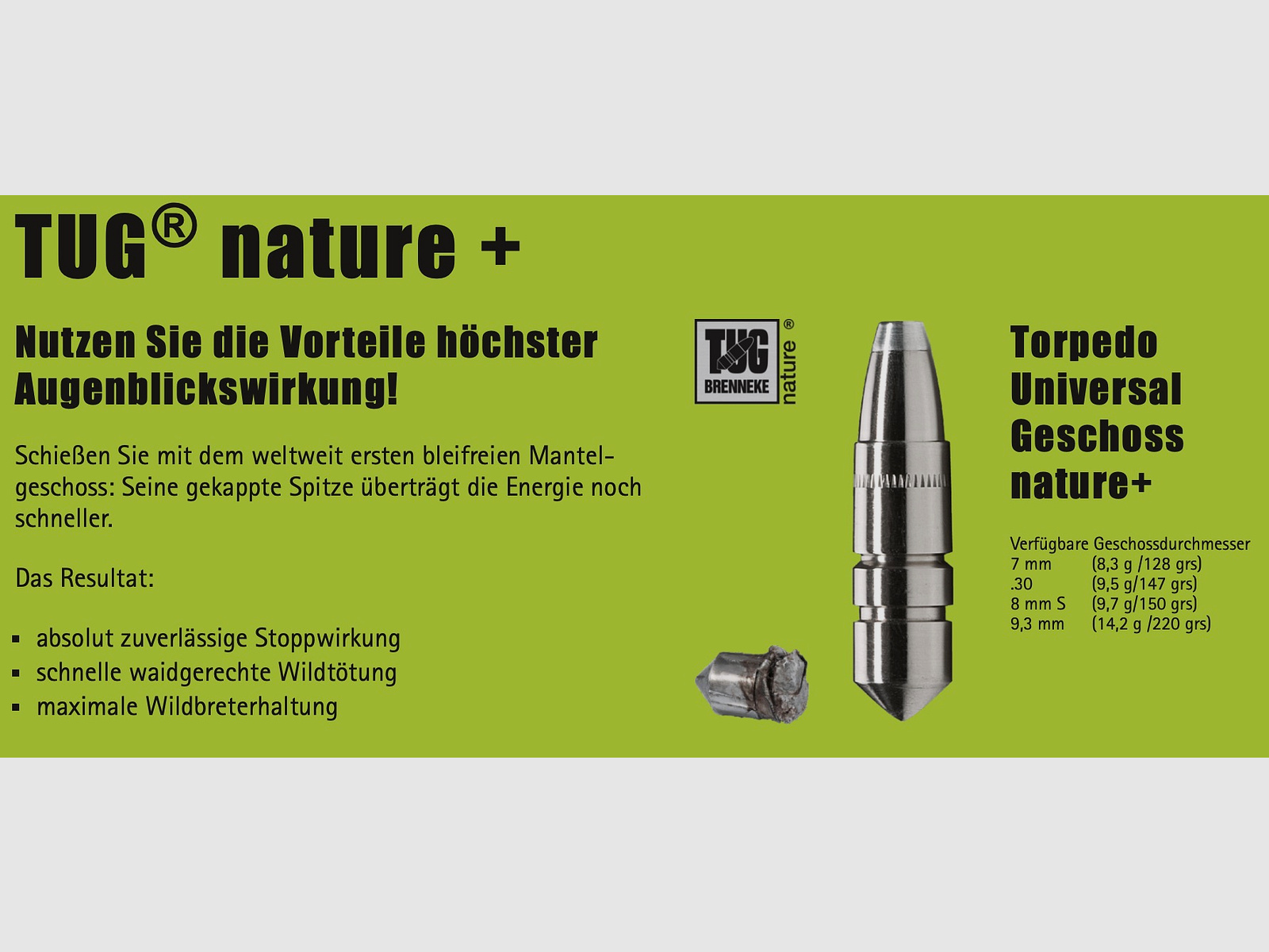 Brenneke 44233000 .30-06 Spring. TUG nature+ 9,5 g 147 gr Bleifrei Langwaffenmunition