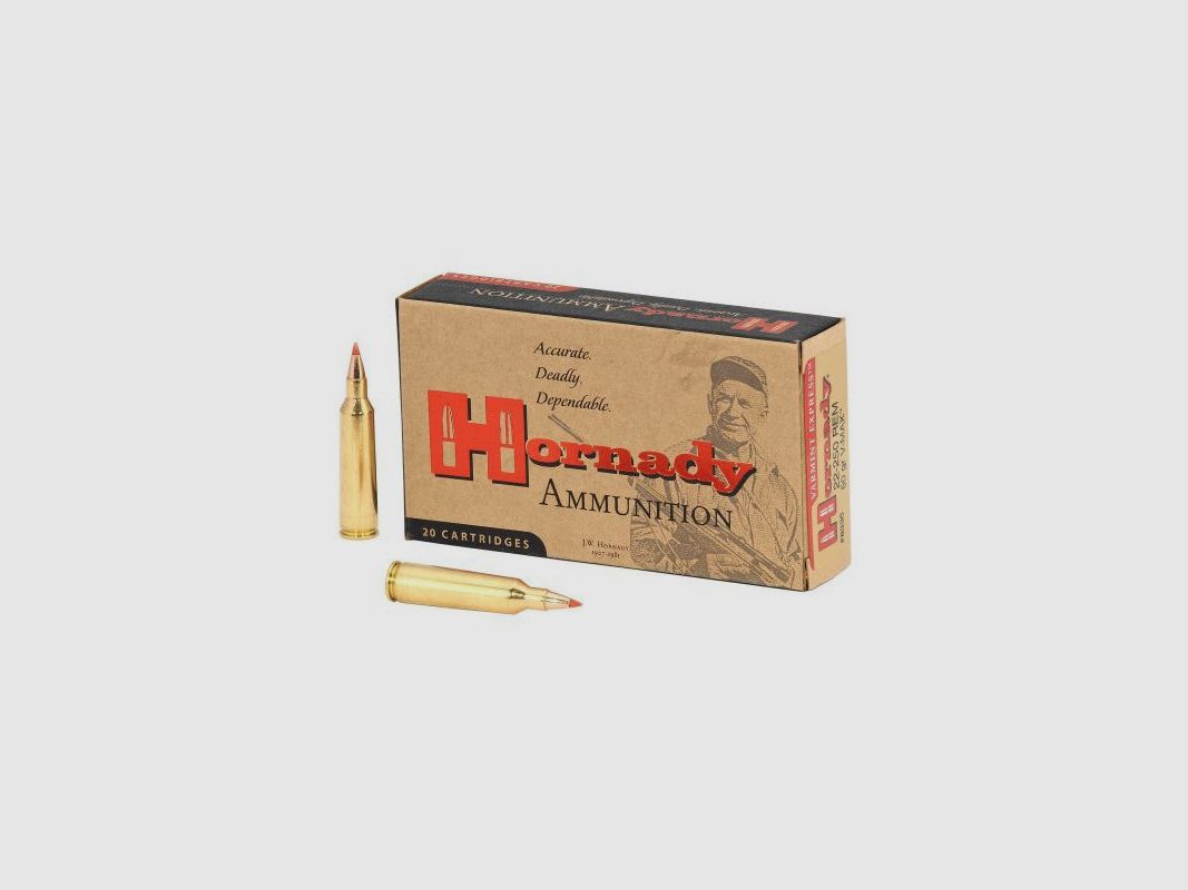 CAJA DE 20 PATRONES HORNADY 22-250 REM 50 GRS V-MAX