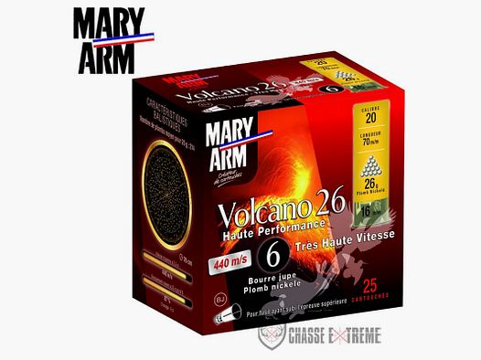 25 patronen MARY ARM Volcano 26gr Kal 20/70 Pb 6