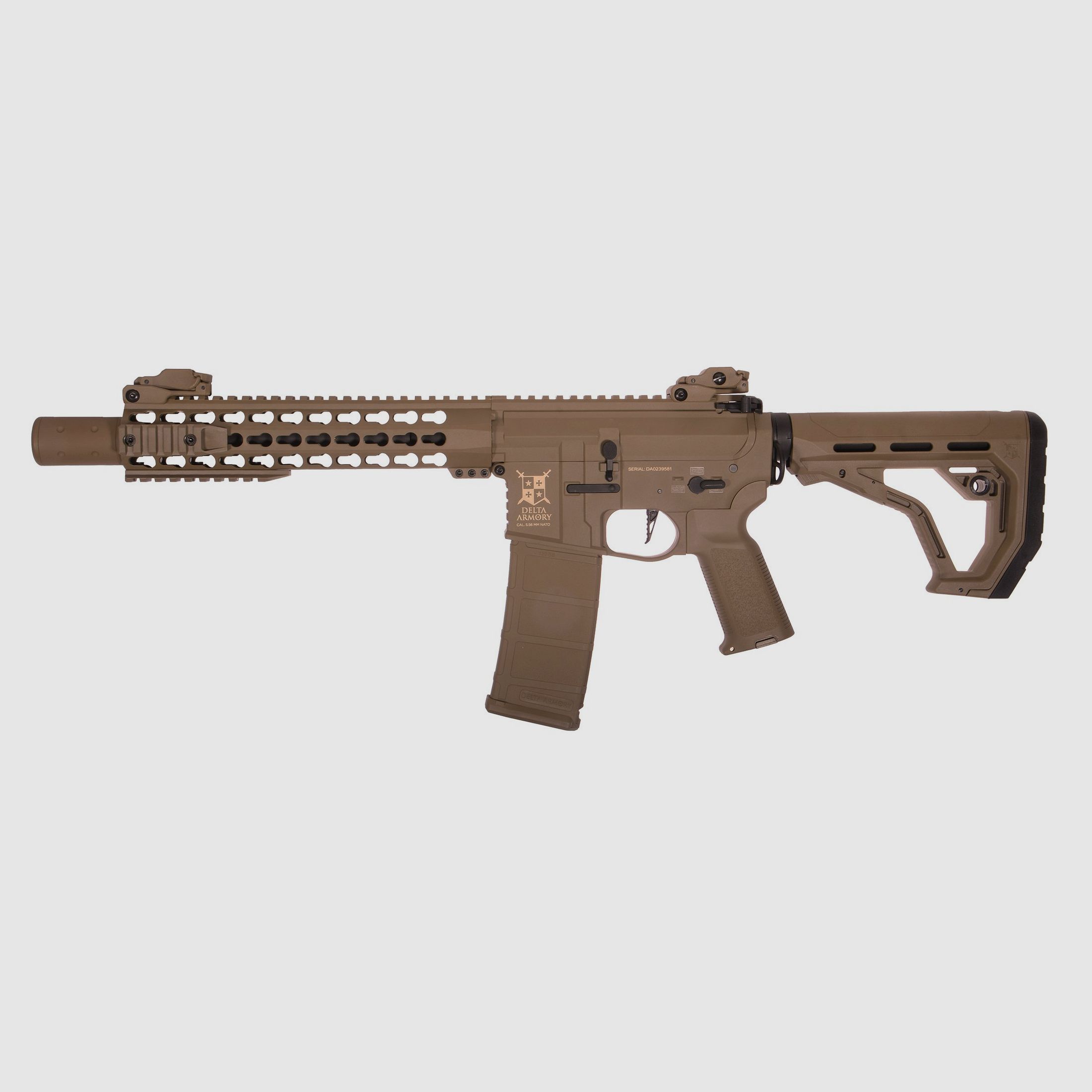 AR15 KeyMod 10 Zoll PREDATOR CHARLIE EAGLE ETU Tan S-AEG Softair Gewehr Frei ab 18 Jahren | Delta Armory