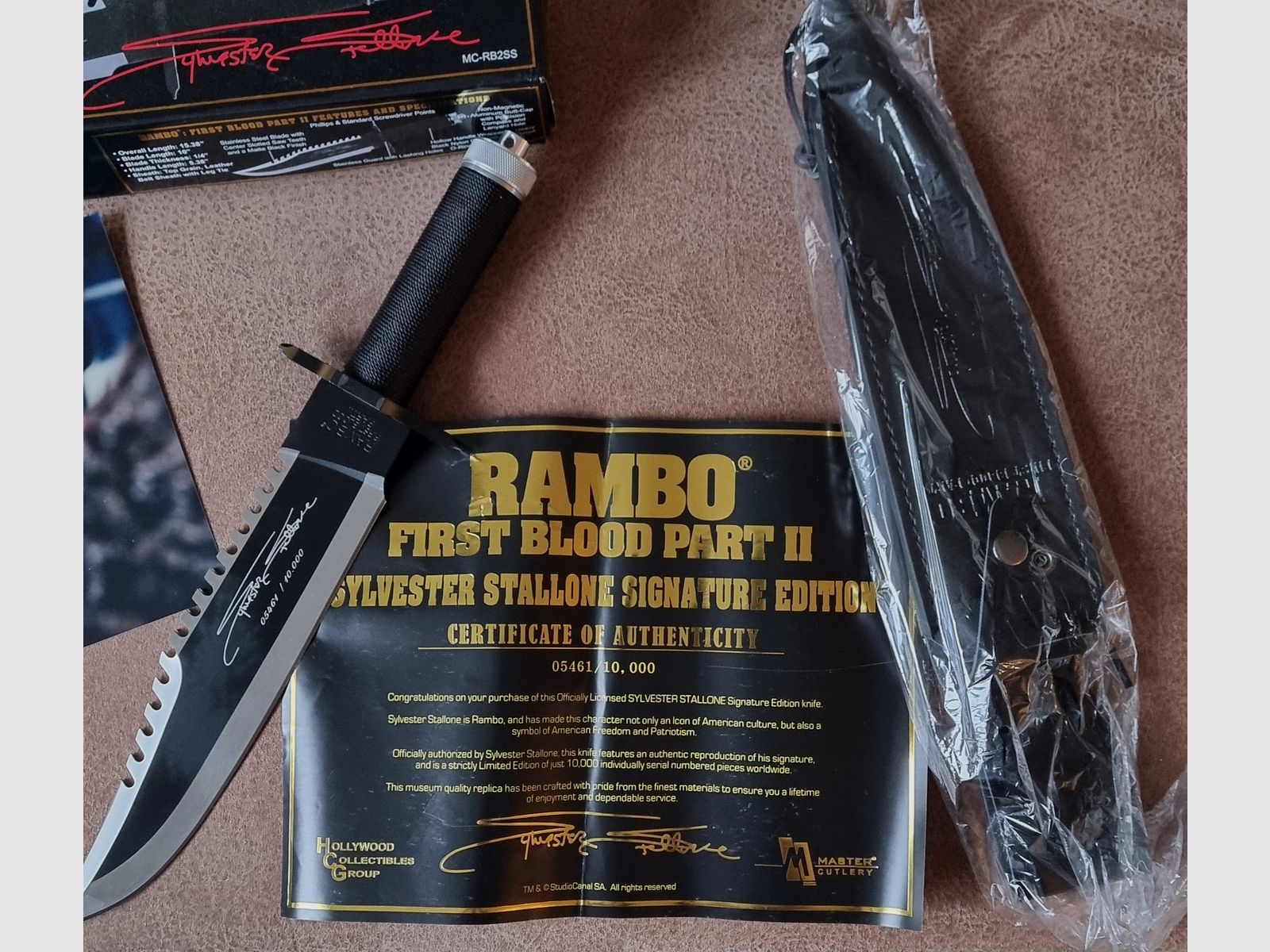 Orig.Signatur von Silvester Stallone von 1997 auf Foto +Messer Signature Edition