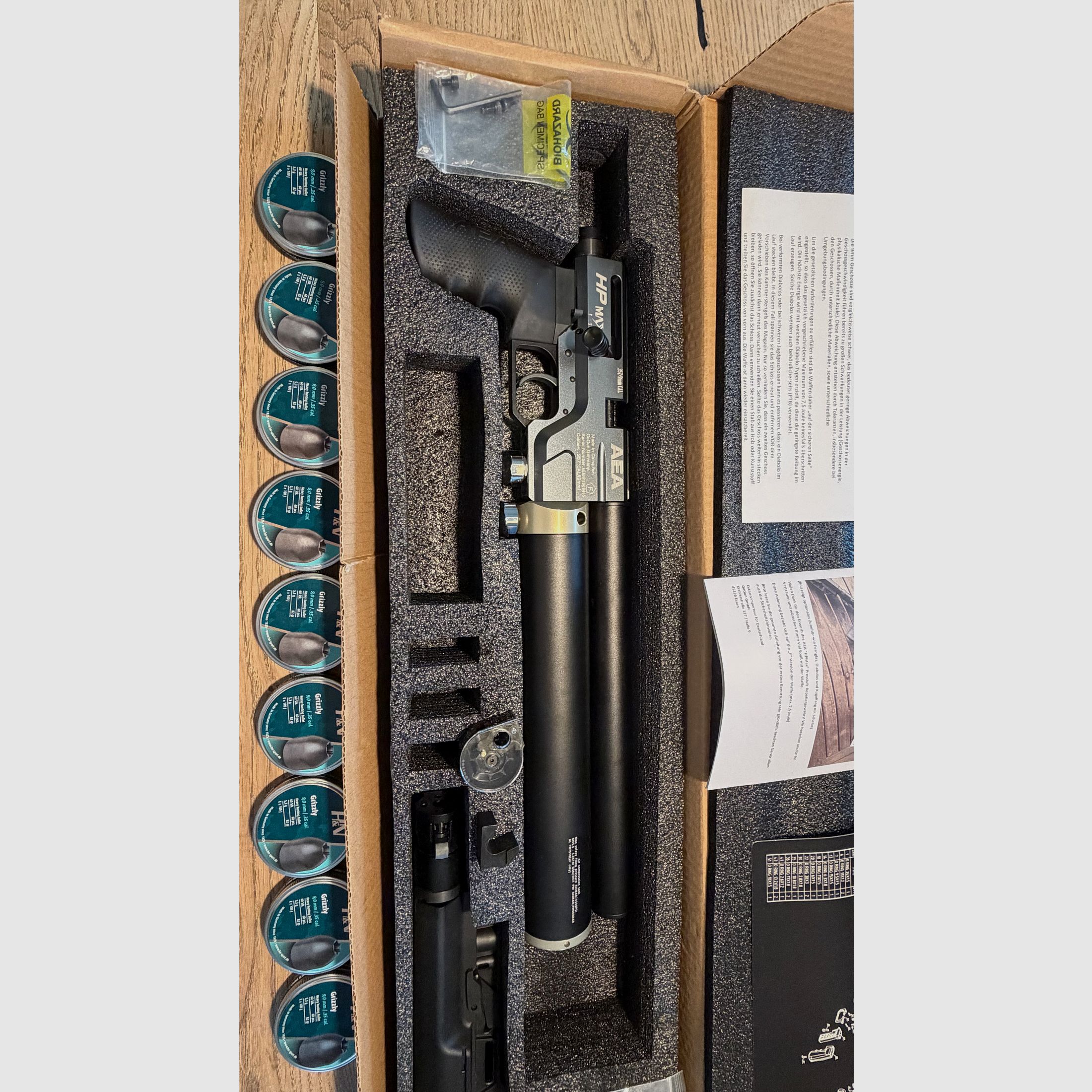 AEA HP Max MK1 F-Version 9 mm/.35 avec 540 H&N Grizzly Slugs et accessoires