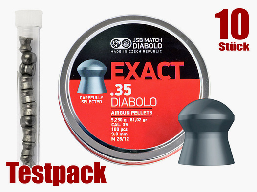 Testpack - Diabolo JSB Exact .35, Field Target, Rundkopf, glatt, 5,25 g, Kaliber 9,0 mm, 10 StĂĽck