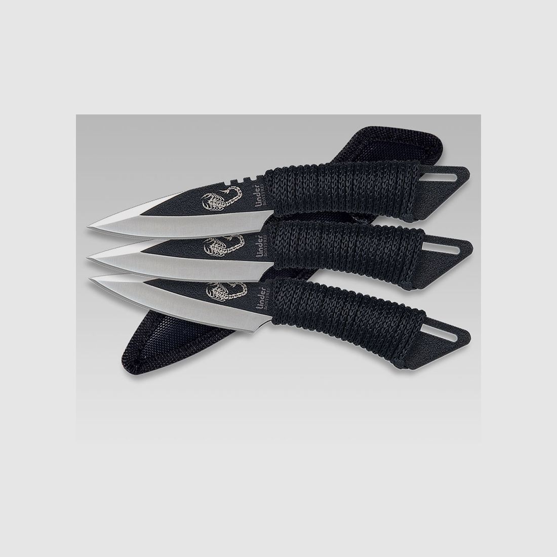 Wurfmesser Set Scorpion 2S Stahl 420 KlingenlĂ¤nge 7,5 cm 3-teilig inklusive Cordurascheide (P18)