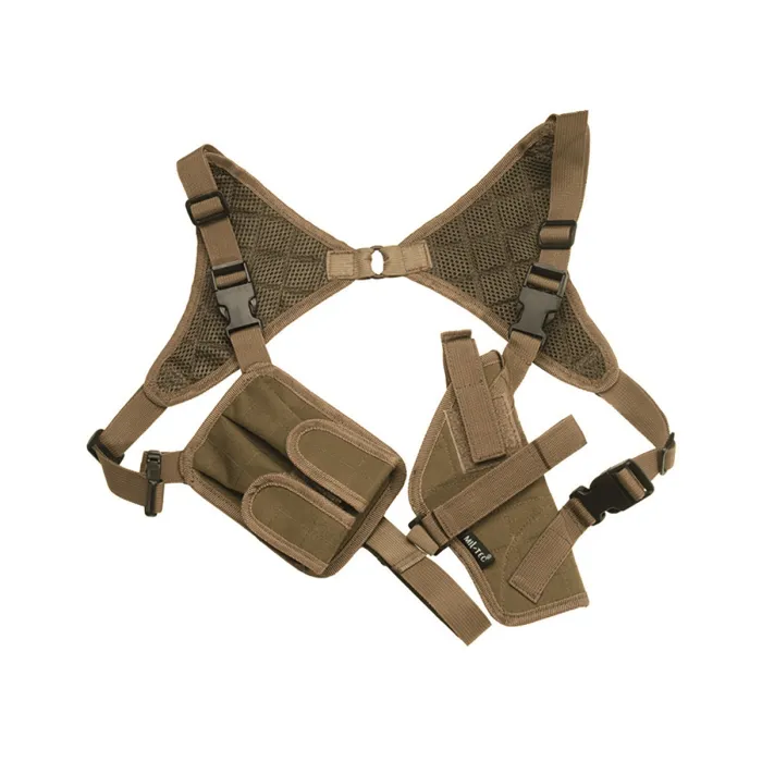 Schouderholster, kleur: Coyote (Beige), voor rechts- en linkshandigen + magazijntas, Cordura-stof