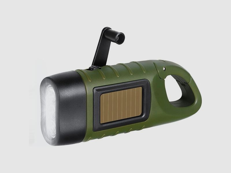 LED Kurbel Taschenlampe "Twin Power Dynamo" mit Solarzelle in Oliv