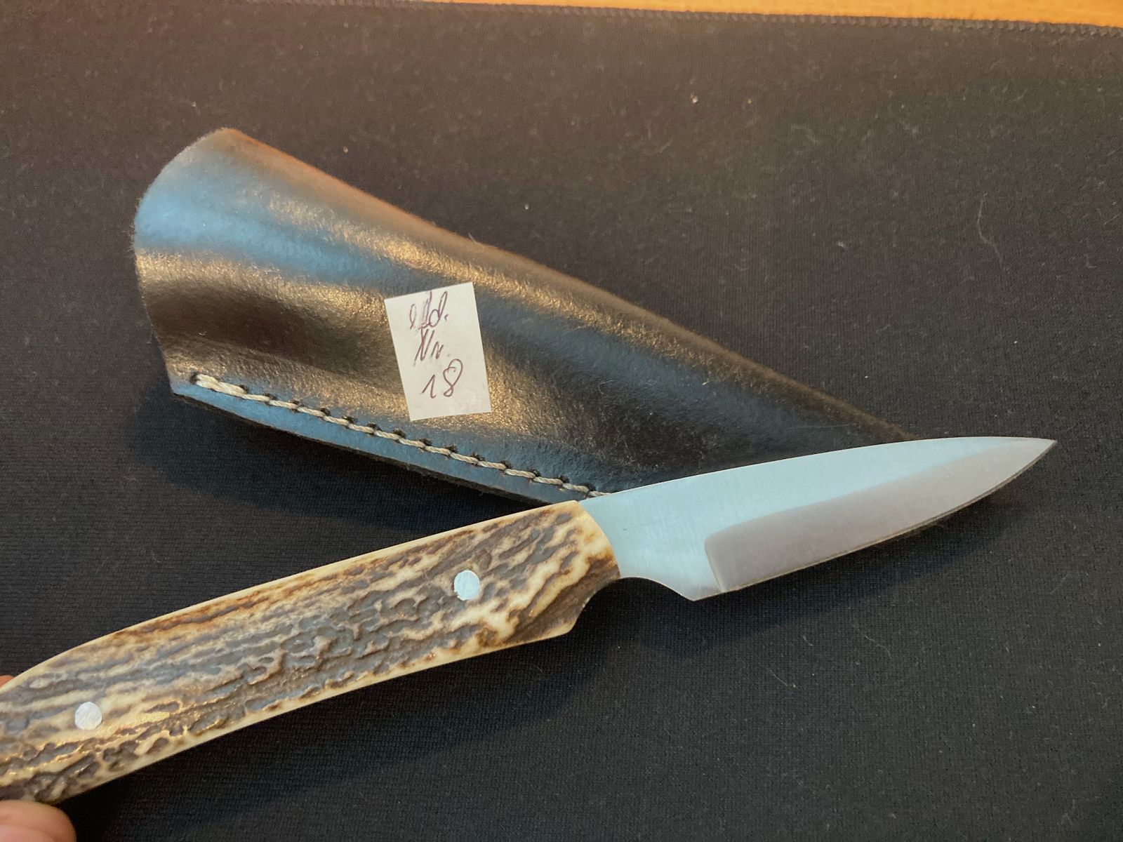 Jagdmesser, Gürtelmesser, Hirschhorn, Lederscheide schwarz