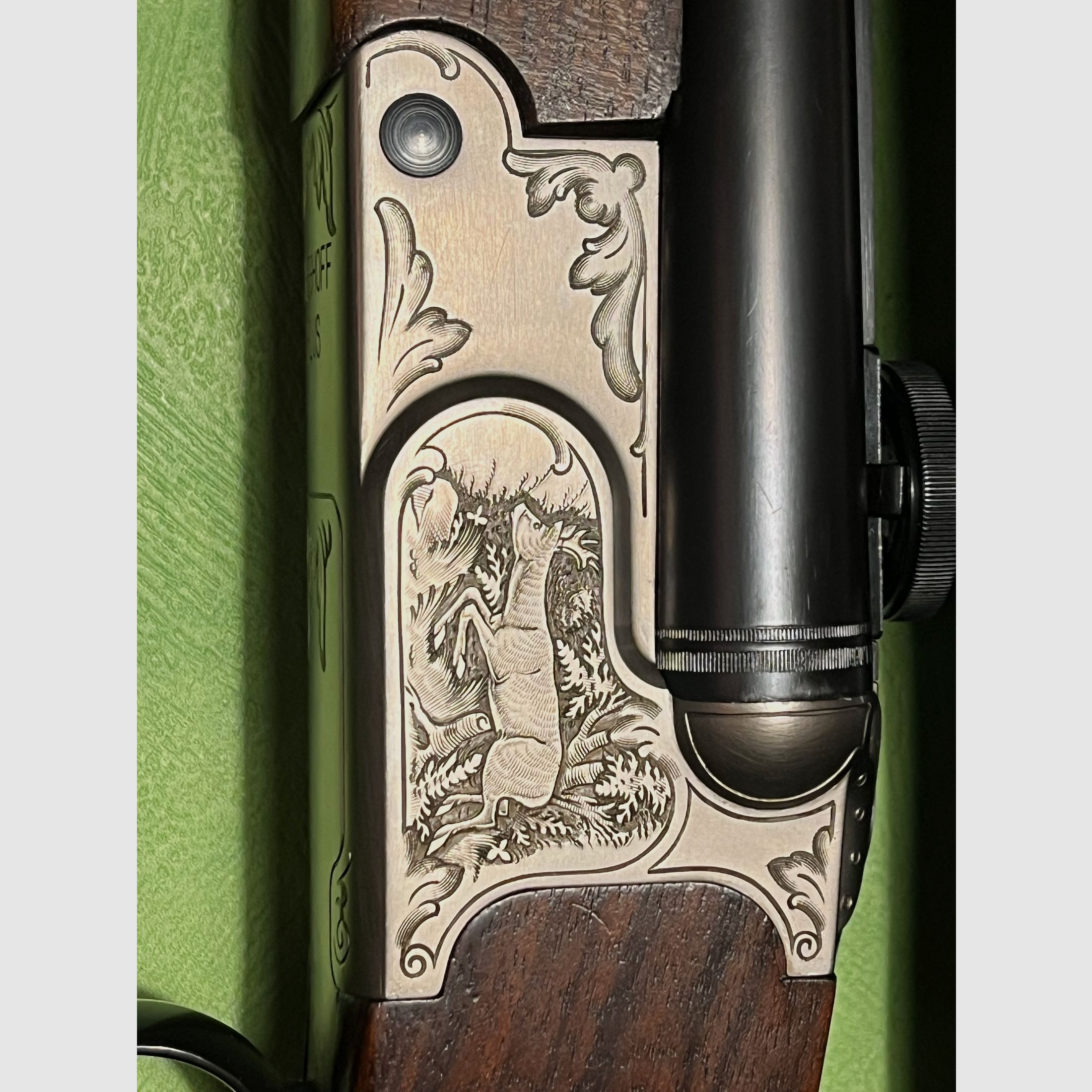 Krieghoff Plus Drilling mit 2 Schloss Handsp. im Kaliber 20/76,7x65R,.22 Hornet von vorne verstellbarer E Lauf, Zeiss HT 3-12x56 L.abs. 60 auf Schwenkmontage u. höhenverstellbare Schaftrücken
