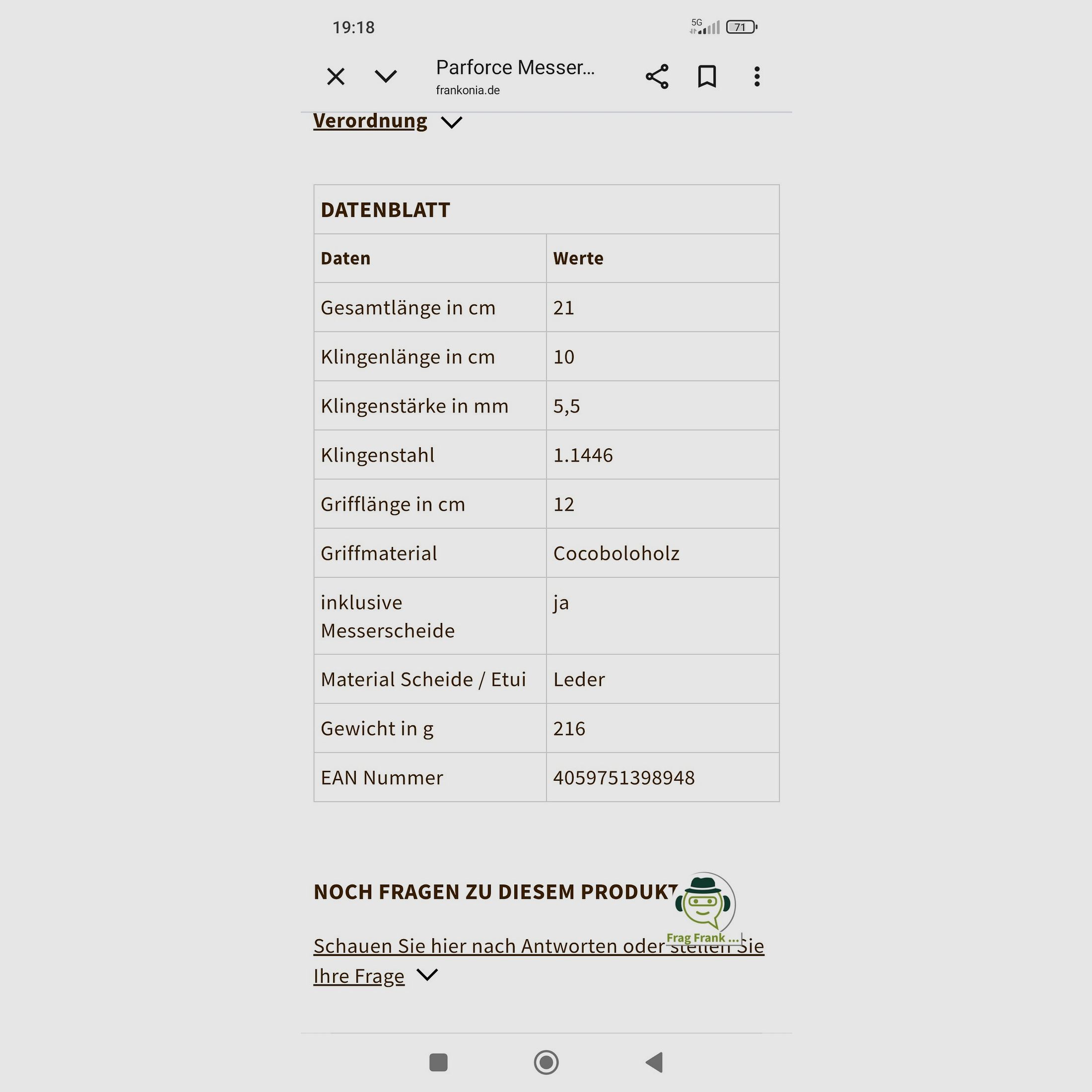 Hunting knife Parforrce Furvus Cocobolo New!!!