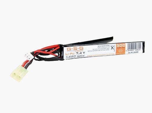 Lithium-Polymer-Akku GSG fĂĽr AEG Softairgewehre Li-Po 7,4 V 30C Double Stick 1450 mAh