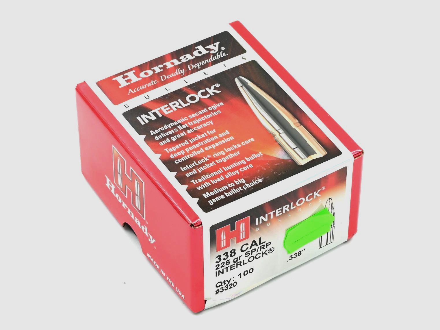 Büchsengeschosse, Hornady .338 Interlock SP-RP, 225gr, 100 Stk, .338 Lapua Mag.