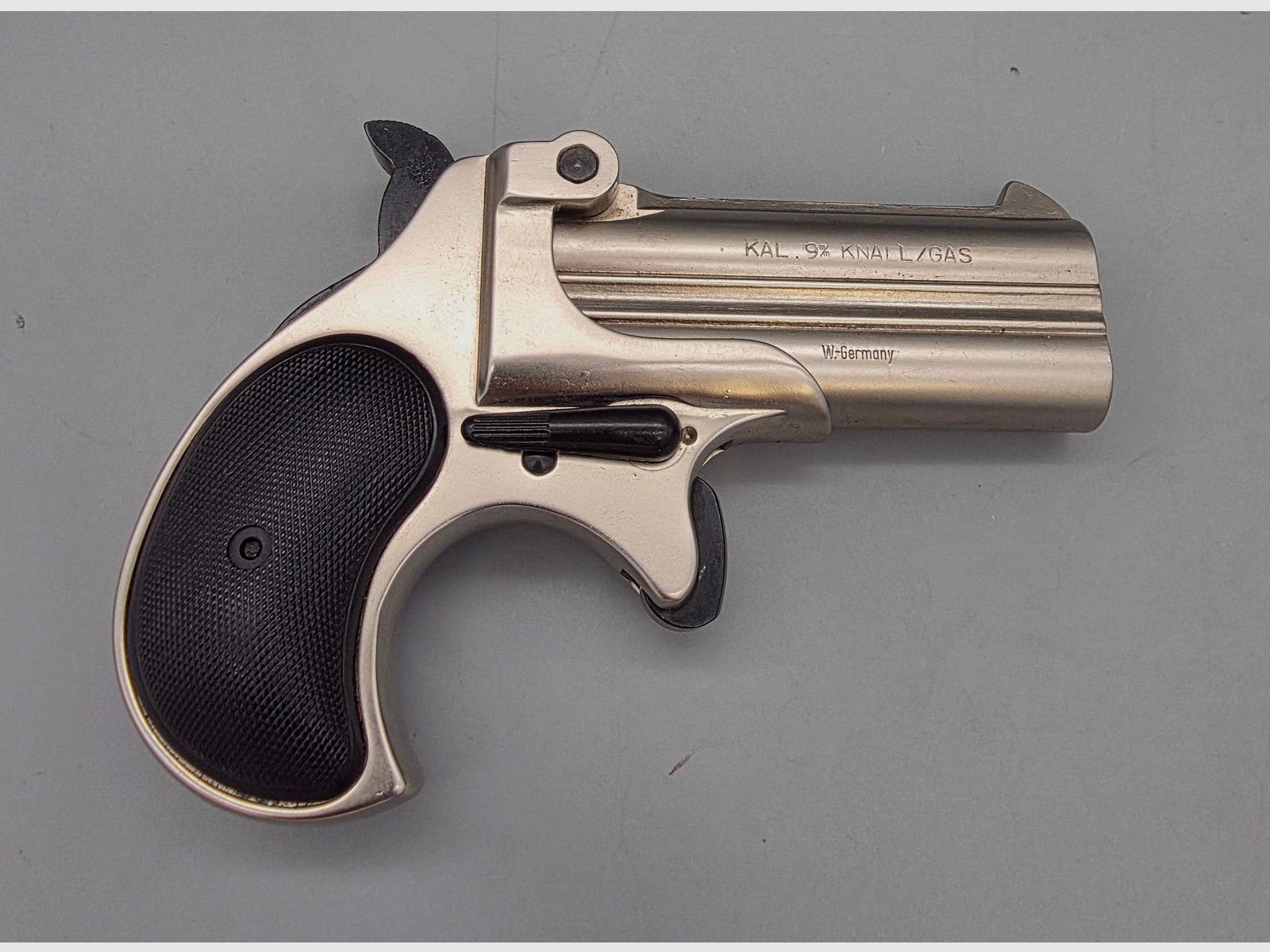Im Bestzustand in OVP und Pyrobecher Noris Twi Nine Twinny Derringer mit alter Sammler PTB 276 im Cal. 9mm Knall