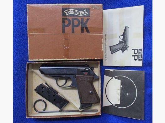Pistole Walther PPK mit Schachtel, Reservemagazin und Anschußbild PPK