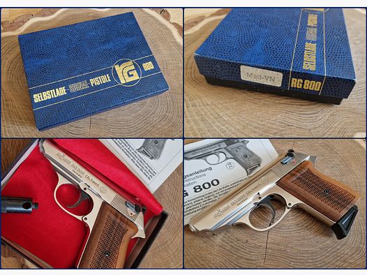 RÖHM RG 800 Pistole 8mm vernickelt mit Holzgriffschalen, gebraucht, OVP + Zubehör Schreckschuss