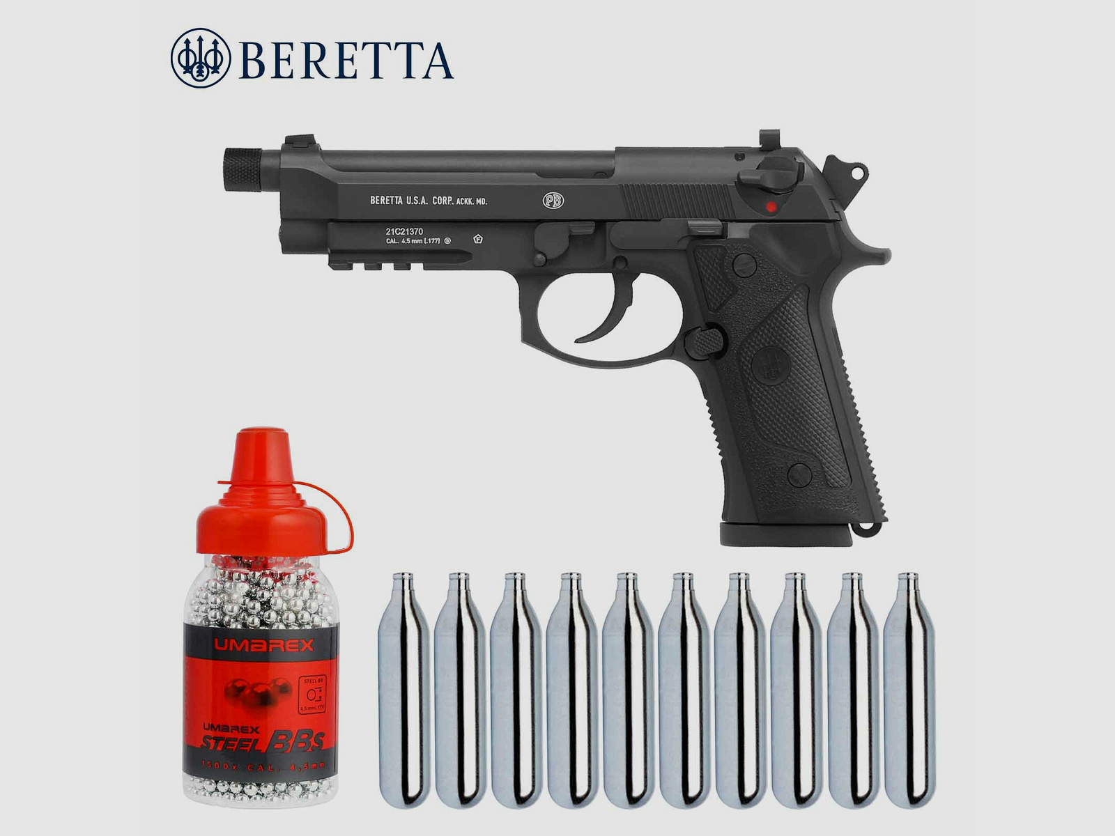 Luftpistolenset Beretta M9A3 FM Schwarz 4,5 mm Stahl BB Co2-Pistole Blow Back (P18)