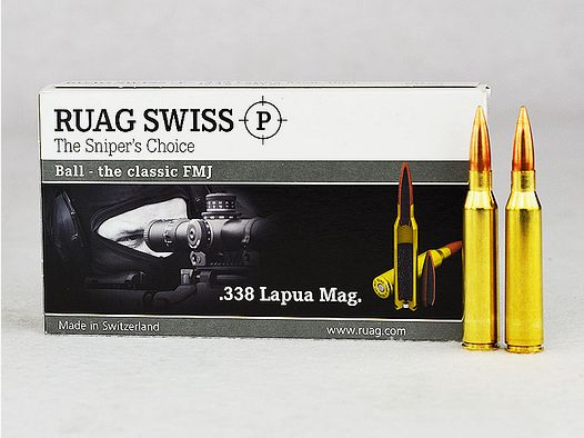 SWISS P .338 Lapua Magnum, BALL FMJ 251 grs 1 pack (20 rounds at €7.25 each)