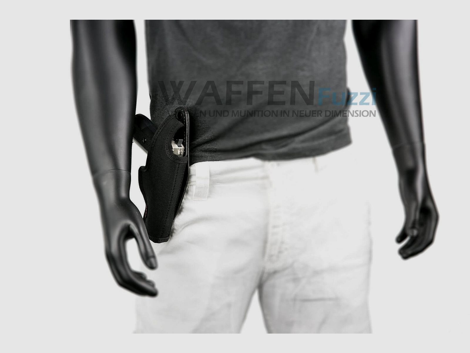 Gürtelholster mit Clip für große Pistolen mit justierbarem Knopfverschluss