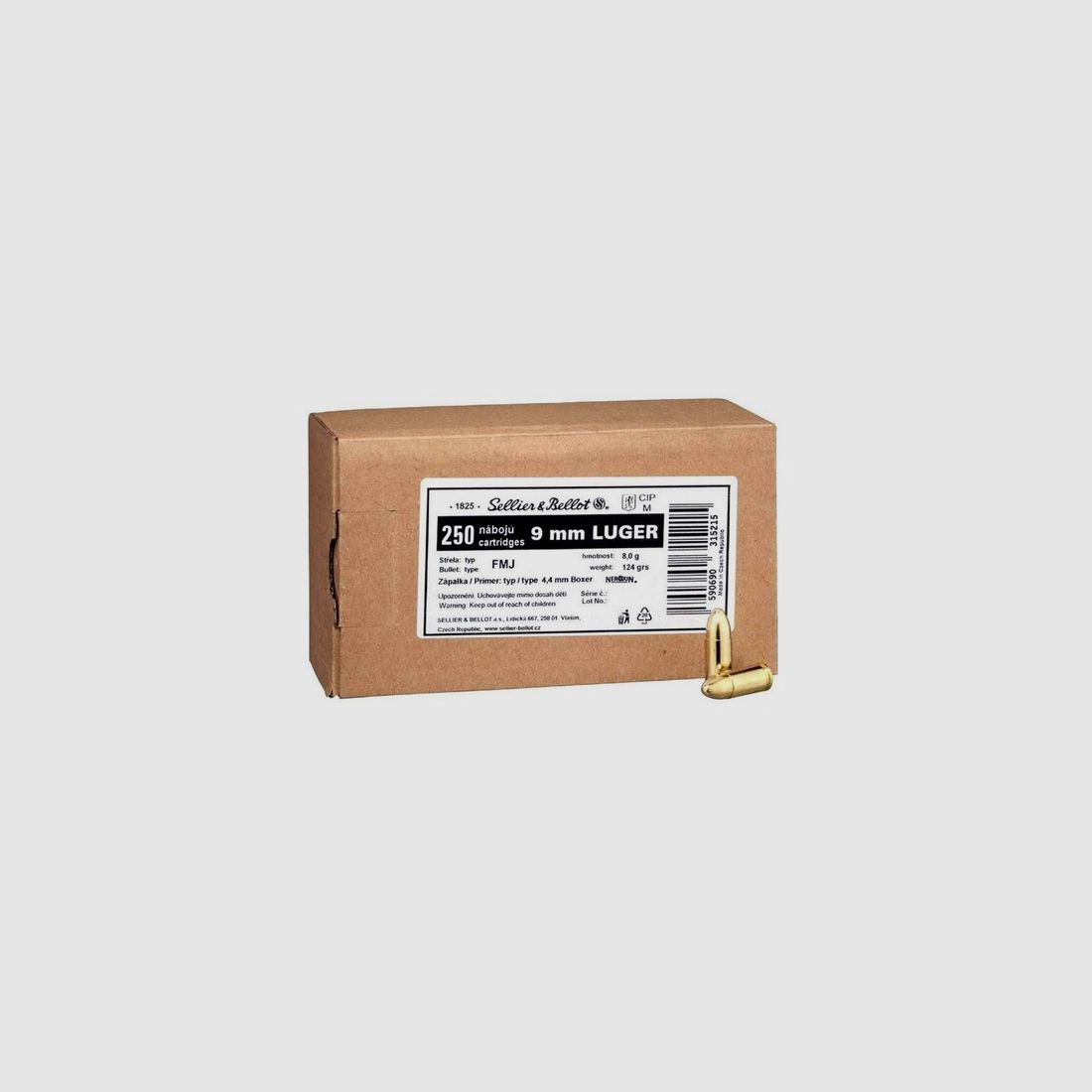 Sellier & Bellot S&amp;B Schüttpackung 9 mm Luger Vollmantel 8,0g/124gr - 1000 Schuss (4 Pakete)